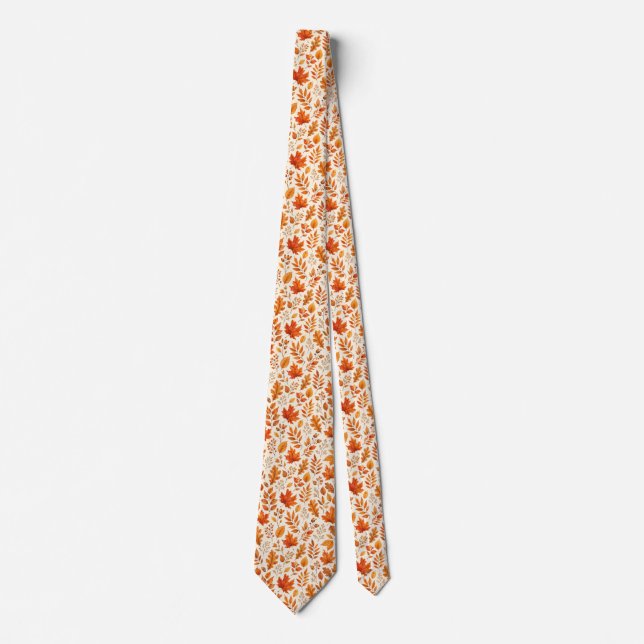 Warm Autumn Leaves Seamless Pattern Tie (Front)
