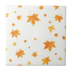 Warm Autumn Leaves Watercolor Maple and Oak Ceramic Tile