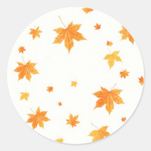 Warm Autumn Leaves Watercolor Maple and Oak Classic Round Sticker
