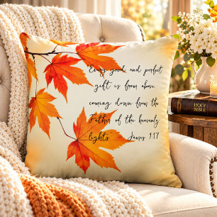 Warm Autumn Maple Leaves & Scripture Faith Fall Cushion