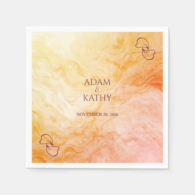 Warm Autumn Marble Wedding Napkins (Front)