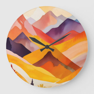 Warm Autumn Mountains Large Clock