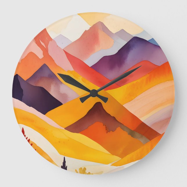 Warm Autumn Mountains Large Clock (Front)