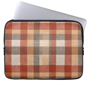 Warm Autumn Plaid Fabric Texture in Rust and Beige Laptop Sleeve