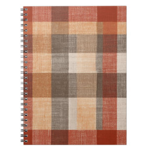 Warm Autumn Plaid Fabric Texture in Rust and Beige Notebook