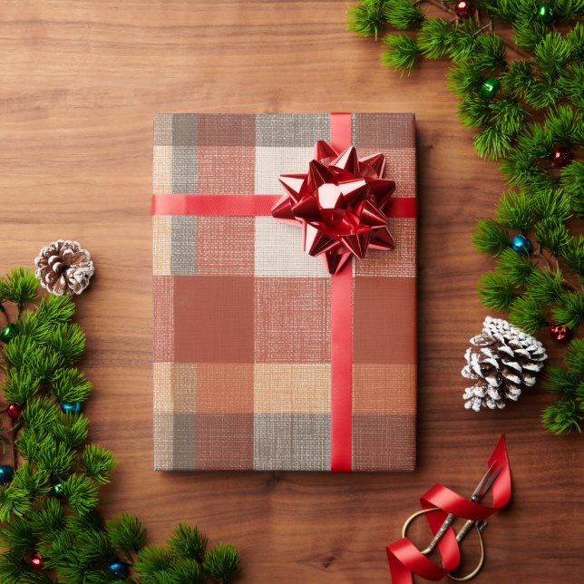 Warm Autumn Plaid Fabric Texture in Rust and Beige Wrapping Paper (Holiday Gift)