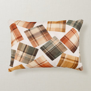 Warm Autumn Plaid Patchwork Accent Pillow