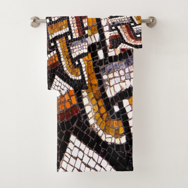 Warm Autumn Toned Roman Tile Mosaic Bath Towel Set (Insitu)
