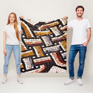 Warm Autumn Toned Roman Tile Mosaic Fleece Blanket