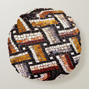 Warm Autumn Toned Roman Tile Mosaic Round Cushion