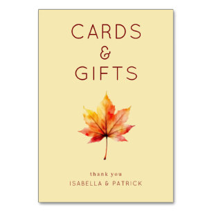 Warm Autumn Watercolor Leaf Table Number