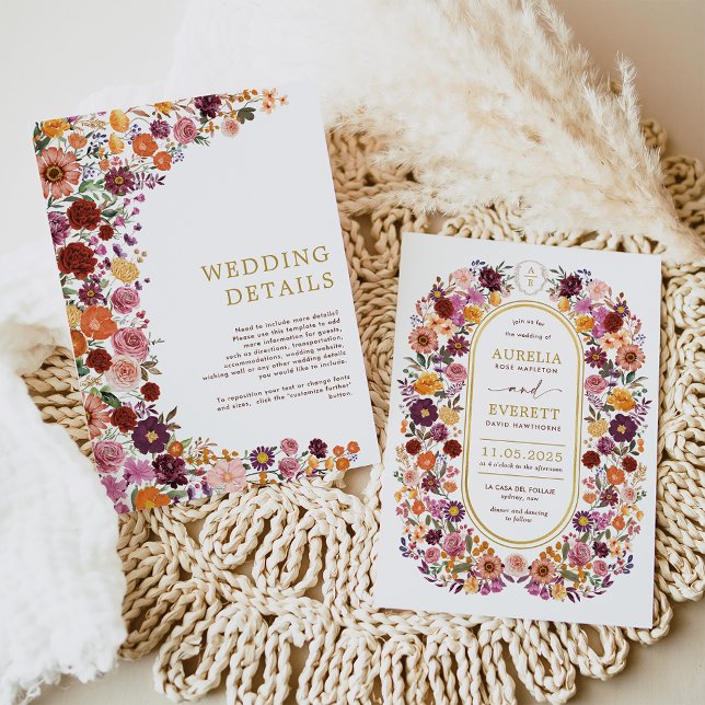 Warm Autumn Wildflower Garden Wedding Details Invitation (Creator Uploaded)