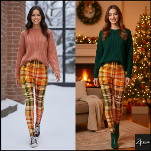 Warm Autumnal Gradient Yellow Green Plaid Leggings