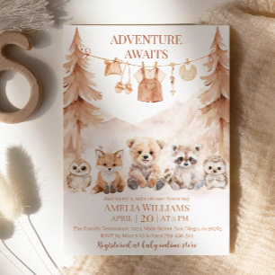 Warm Beige Adventure Awaits Woodland Baby Shower Invitation