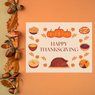 Warm Beige and Brown Thanksgiving Feast Holiday Postcard