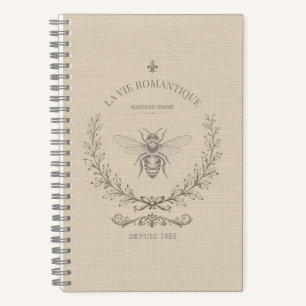 Warm Beige Bee Engraving French Country Rustic Notebook