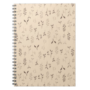 Warm Beige Brown Boho Leaf Pattern Notebook
