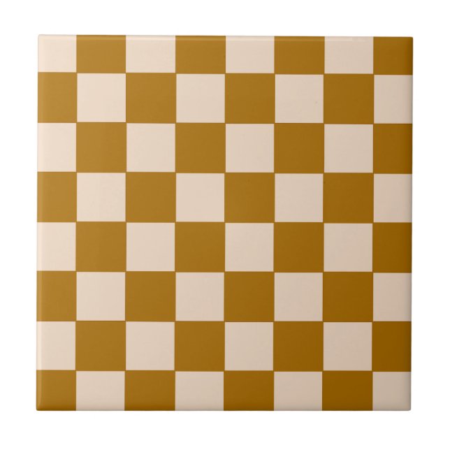 Warm Beige Chequerboard Pattern Ceramic Tile (Front)