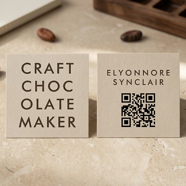 Warm Beige Craft Chocolate Maker QR Code Square Business Card (Creator Uploaded)