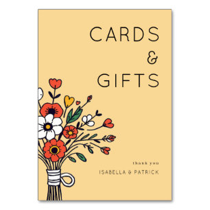 Warm Beige Floral Bouquet Illustration Table Number