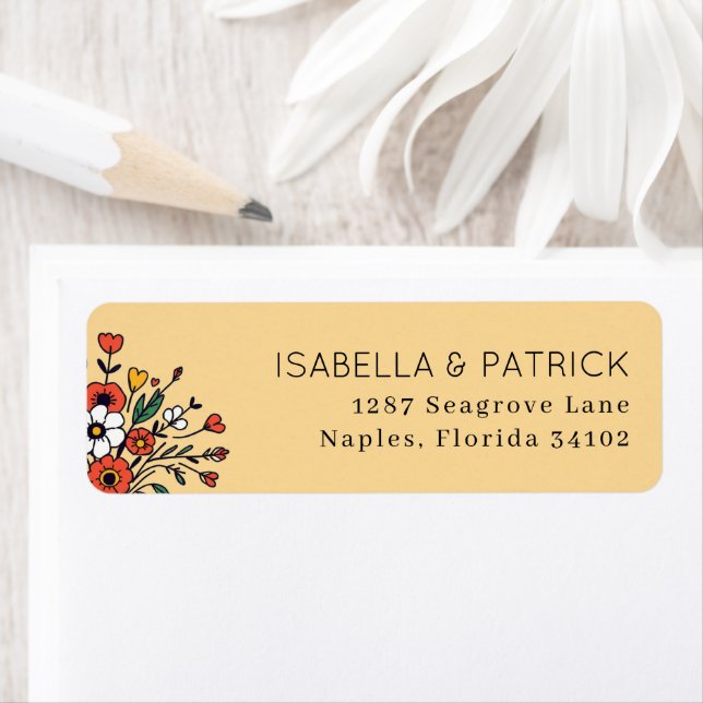 Warm Beige Floral Illustration Return Address Label (Insitu)