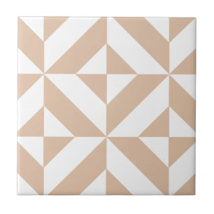 Warm Beige Geometric Deco Cube Pattern Ceramic Tile