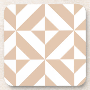 Warm Beige Geometric Deco Cube Pattern Coaster