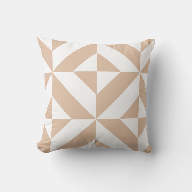 Warm Beige Geometric Deco Cube Pattern Cushion (Front)