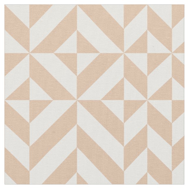 Warm Beige Geometric Deco Cube Pattern Fabric (Close Up)