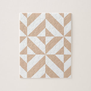 Warm Beige Geometric Deco Cube Pattern Jigsaw Puzzle
