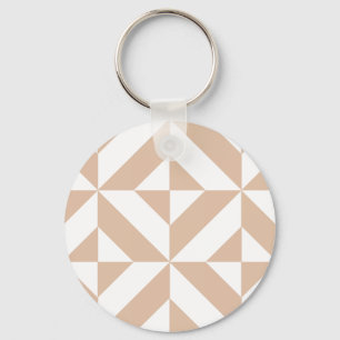 Warm Beige Geometric Deco Cube Pattern Key Ring