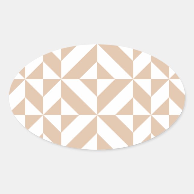 Warm Beige Geometric Deco Cube Pattern Oval Sticker (Front)