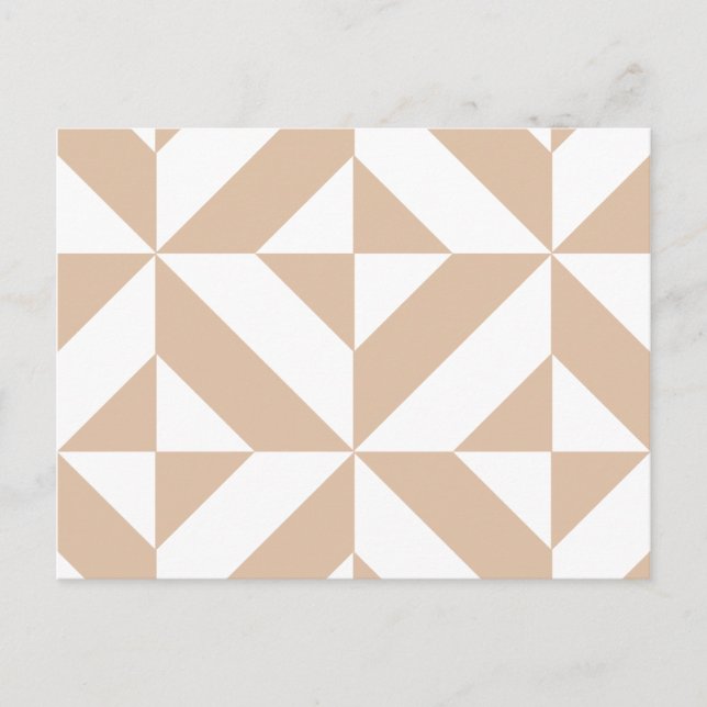 Warm Beige Geometric Deco Cube Pattern Postcard (Front)