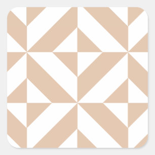 Warm Beige Geometric Deco Cube Pattern Square Sticker