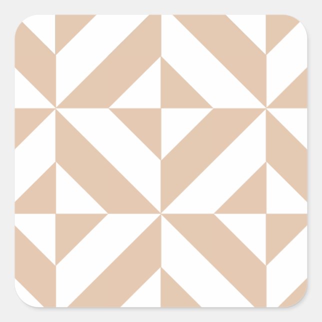 Warm Beige Geometric Deco Cube Pattern Square Sticker (Front)