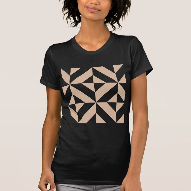 Warm Beige Geometric Deco Cube Pattern T-Shirt (Front)