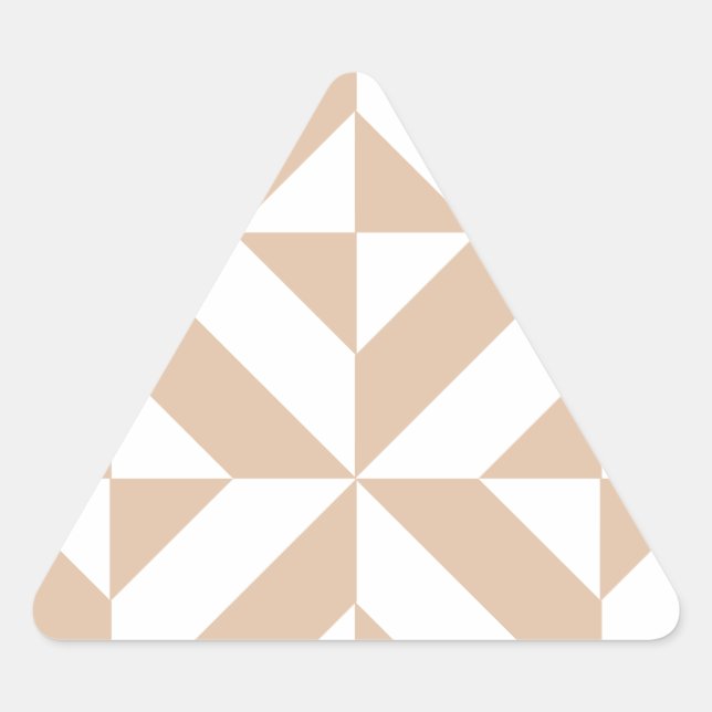 Warm Beige Geometric Deco Cube Pattern Triangle Sticker (Front)