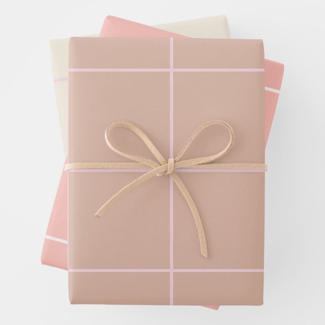 Warm Beige Grid Pattern Minimal Soft Check Design Wrapping Paper Sheet (In situ)