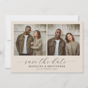 Warm Beige Minimalist Photo Collage Save The Date