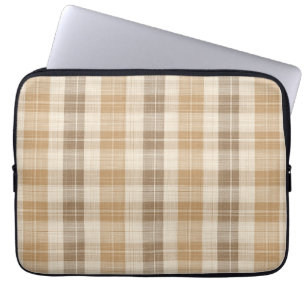 Warm Beige Plaid Linen Texture with Weaves Laptop Sleeve