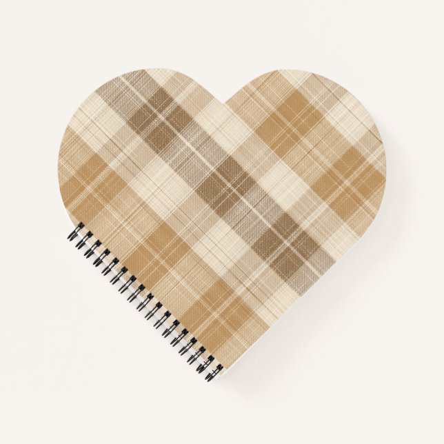 Warm Beige Plaid Linen Texture with Weaves Notebook (Front)