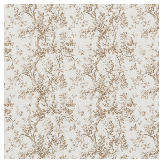 Warm Beige Toile with Roses and Twisting Branches Fabric (Close Up)