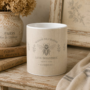 Warm Beige Vintage French Country Engraving Bee Coffee Mug