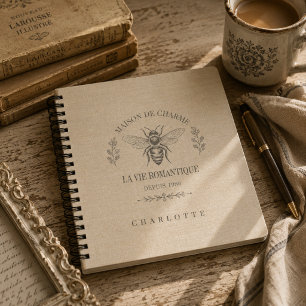 Warm Beige Vintage French Country Engraving Bee Notebook