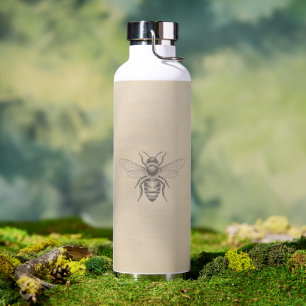 Warm Beige Vintage French Country Engraving Bee Water Bottle