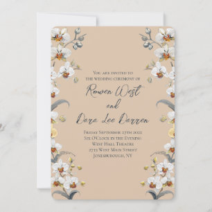 Warm Beige Vintage Orchids Floral Wedding Invitation