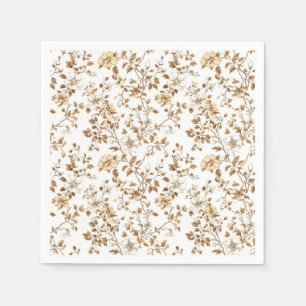 Warm Beige Wildflower Branches Cocktail Napkins