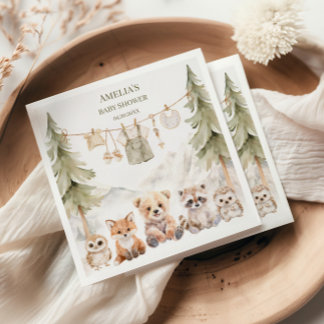 Warm Beige Woodland Adventure Awaits Baby Shower Napkin