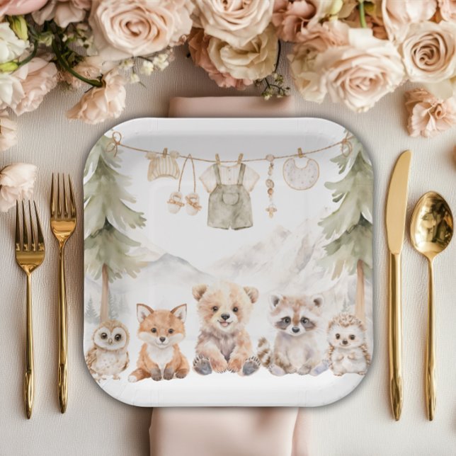 Warm Beige Woodland Adventure Awaits Baby Shower Paper Plate (Creator Uploaded)