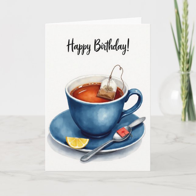Warm Birthday Blue Cup Card (Front)